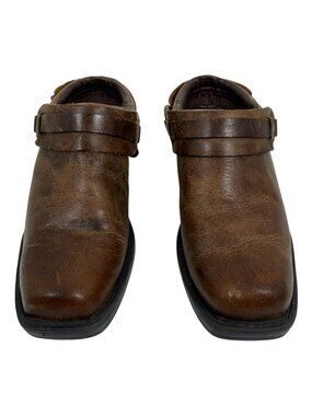 Cabelas Womens Brown Leather Belted Harness Mules Shoes Square Toe Size 7 M